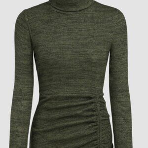 Solid Ruched Drawstring Knitted Mini Dress